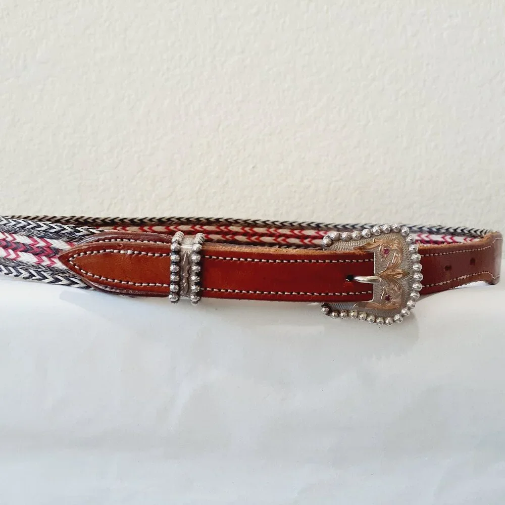 Rare Vintage VOGT Sterling & Ruby Horse Hair Western Belt